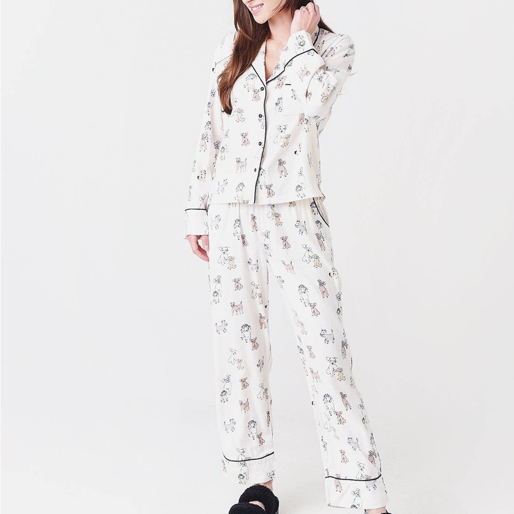 Z Supply Sleep All Day Dog PJ Pajama Set with Dog Print - Cream and Black